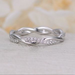 Twisted 925 silver wedding band promise Pave Ring